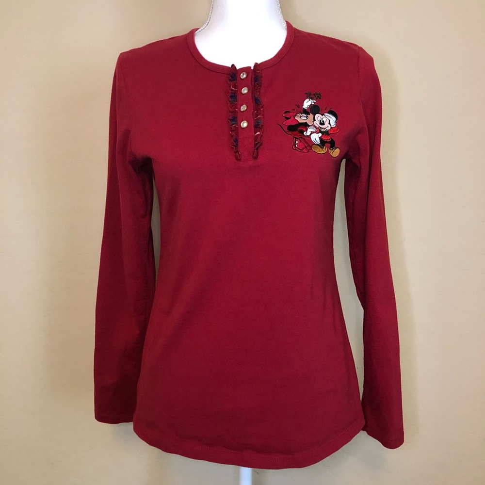 Disney Red Long Sleeve Tee with Mickey and Minnie